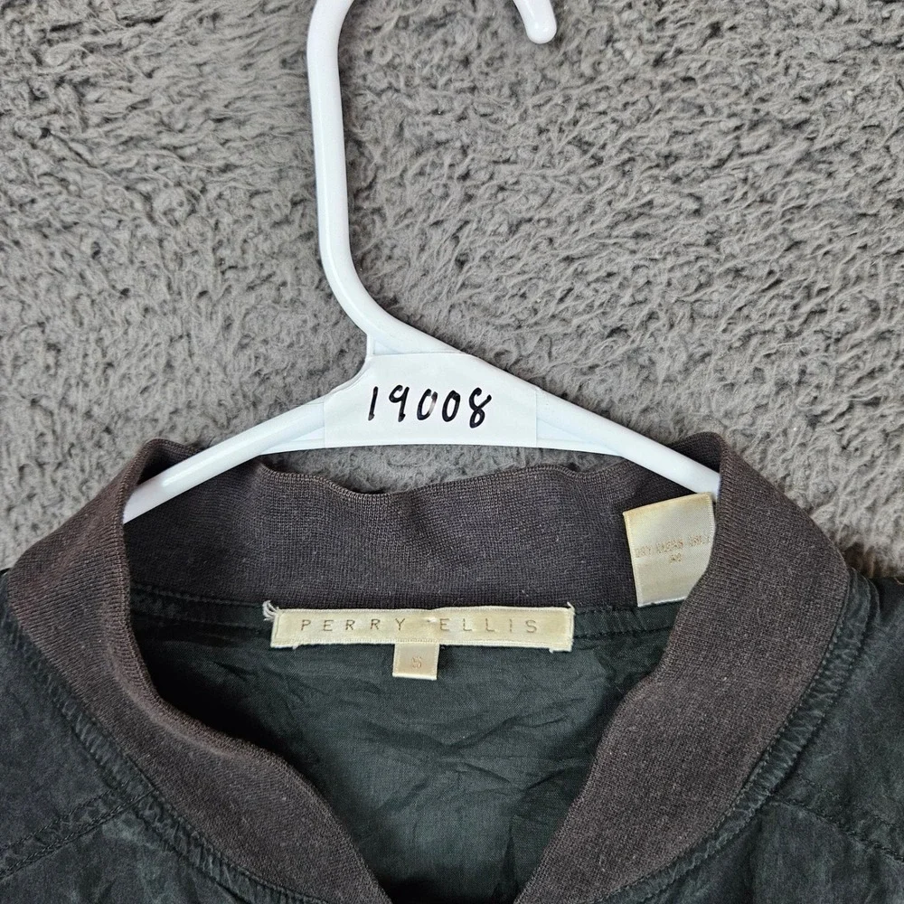 Perry Ellis Mens Silk Bomber Jacket Gray‎ Full Zip Size Small